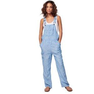 Faherty Mechanic Overalls Jeans Womens XS Blue White Stripe Linen Pants